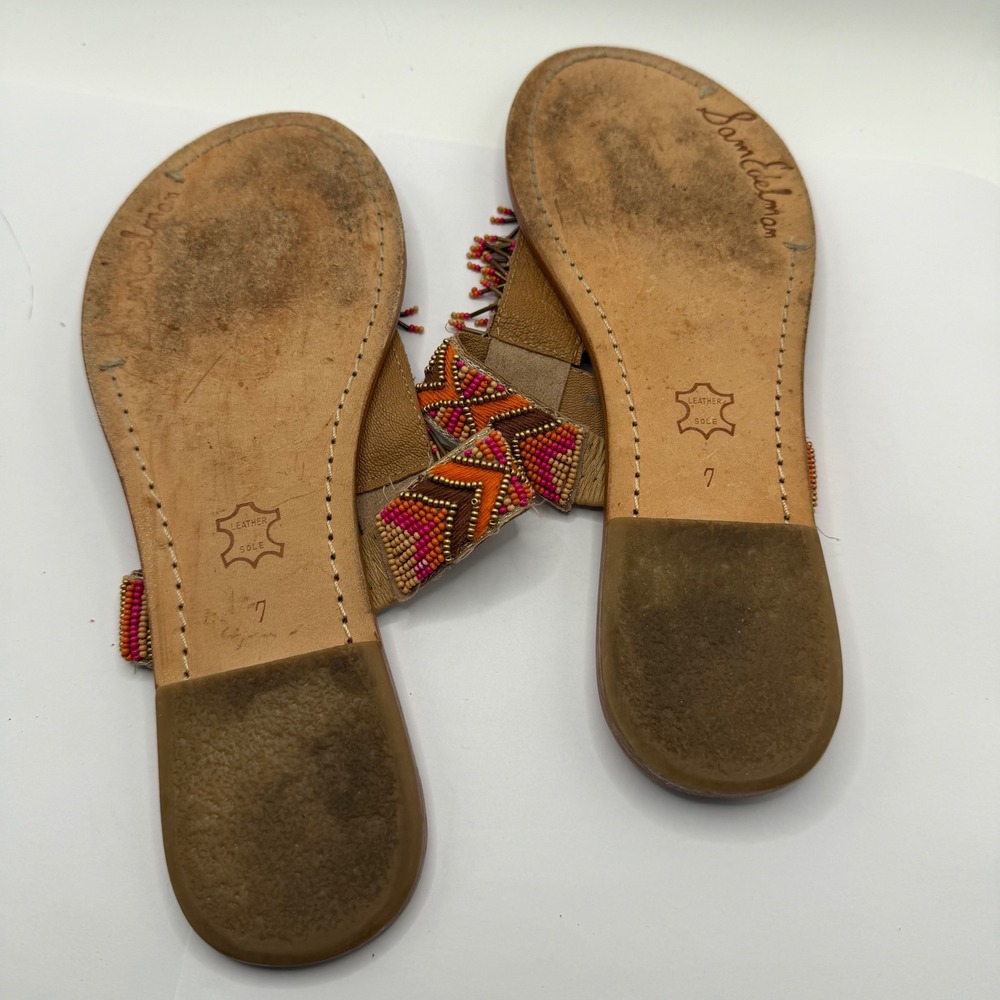 Sam Edelman Womens Beaded Fringe Thong Sandals Leather Sole 7 - Picture 6 of 7